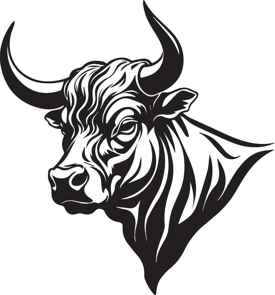 Bull head with long horn silhouette image. vector