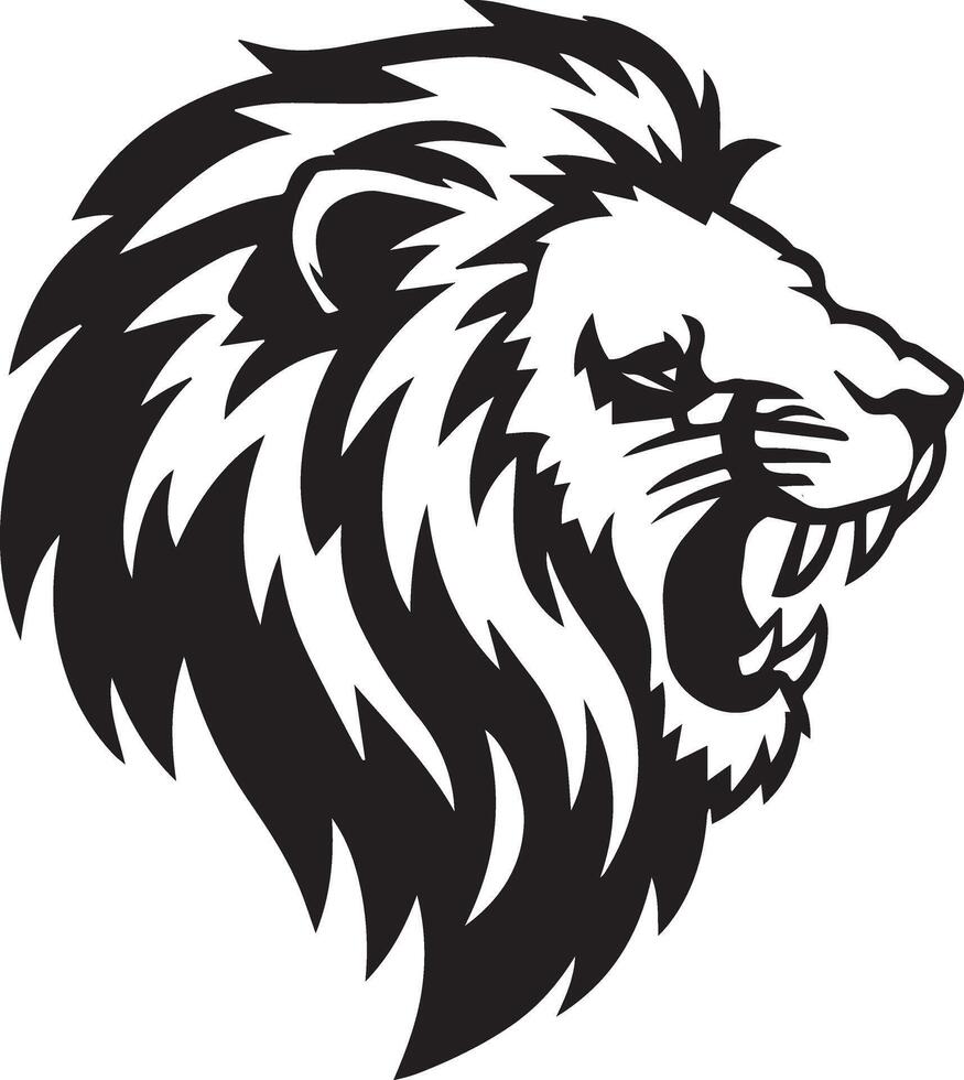 A illustration of a side view of a lion head silhouette with a mane. vector