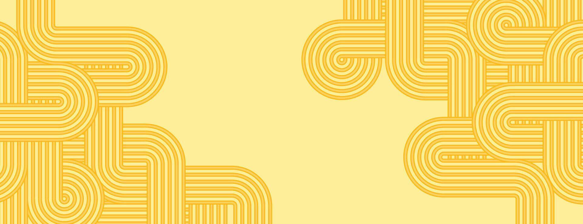 Pasta background, yellow ramen noodle pattern. Seamless spaghetti or oriental asian food texture with lines geometric ornaments. Poster or banner template with italian meal with repeat stripes. vector