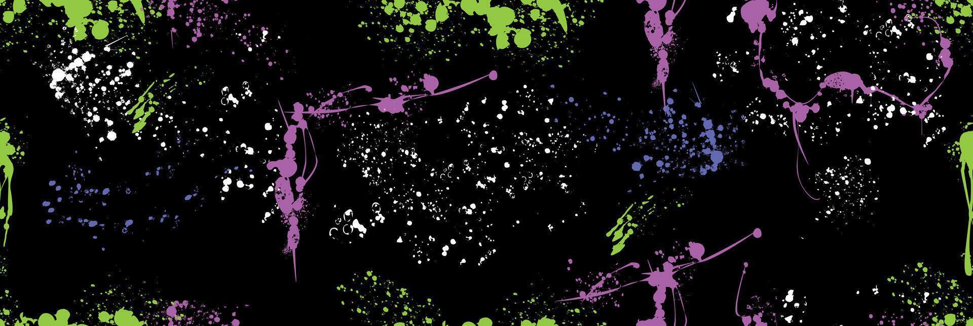 Spray paint splatters seamless pattern. Colored ink drips, brush drops or blots. Graffiti inky splashes, inkblot spots with speckle effect. Paintbrush splotch, liquid blobs, dirty splash stains vector