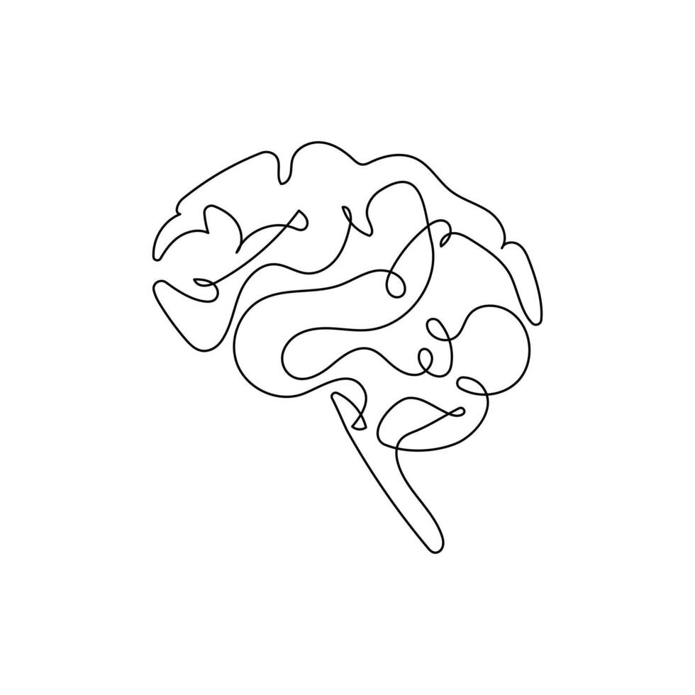 Human brain in one continuous line drawing art illustration minimalist vector