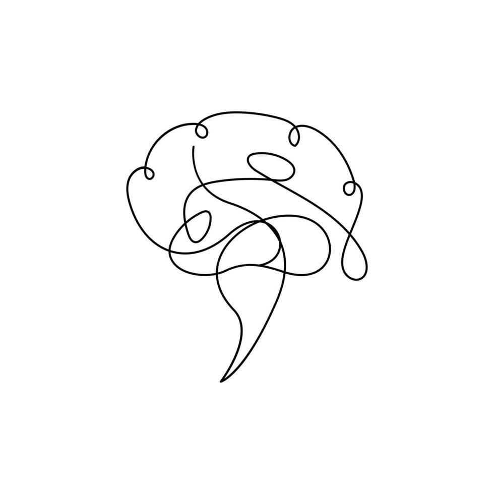 Minimalist Human brain in single continuous line drawing isolated on white background vector