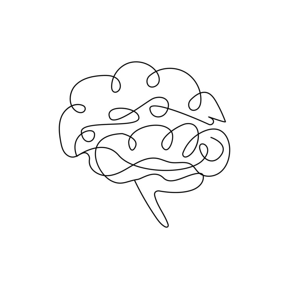 Human brain in one continuous line drawing art illustration concept of psychology and intelligence. Editable premium stroke illustration vector