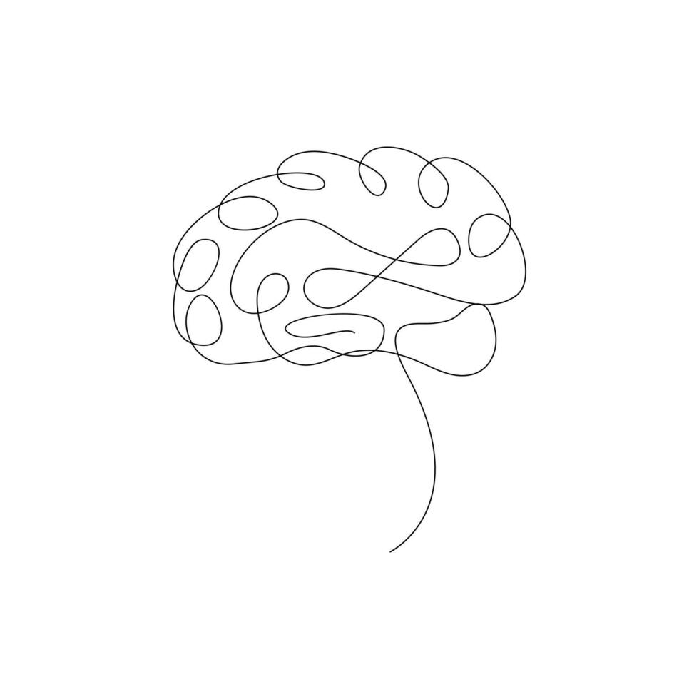 Human brain in single continuous line drawing isolated on white background vector