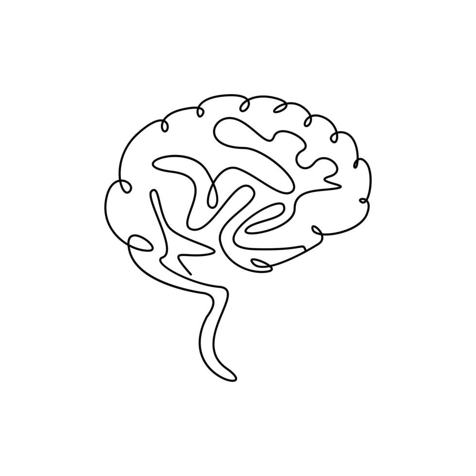 Premium Human brain in one continuous line drawing art illustration concept of psychology and intelligence. Editable stroke illustration vector