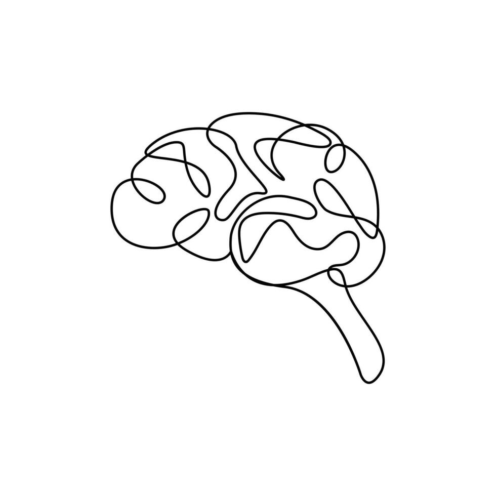 Human brain in one continuous line drawing isolated on white background best use for logo vector