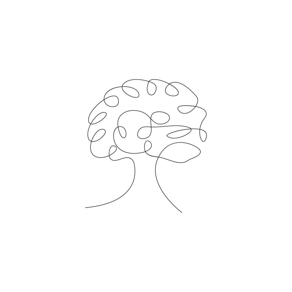 Illustration Human brain in single continuous line drawing isolated on white background vector