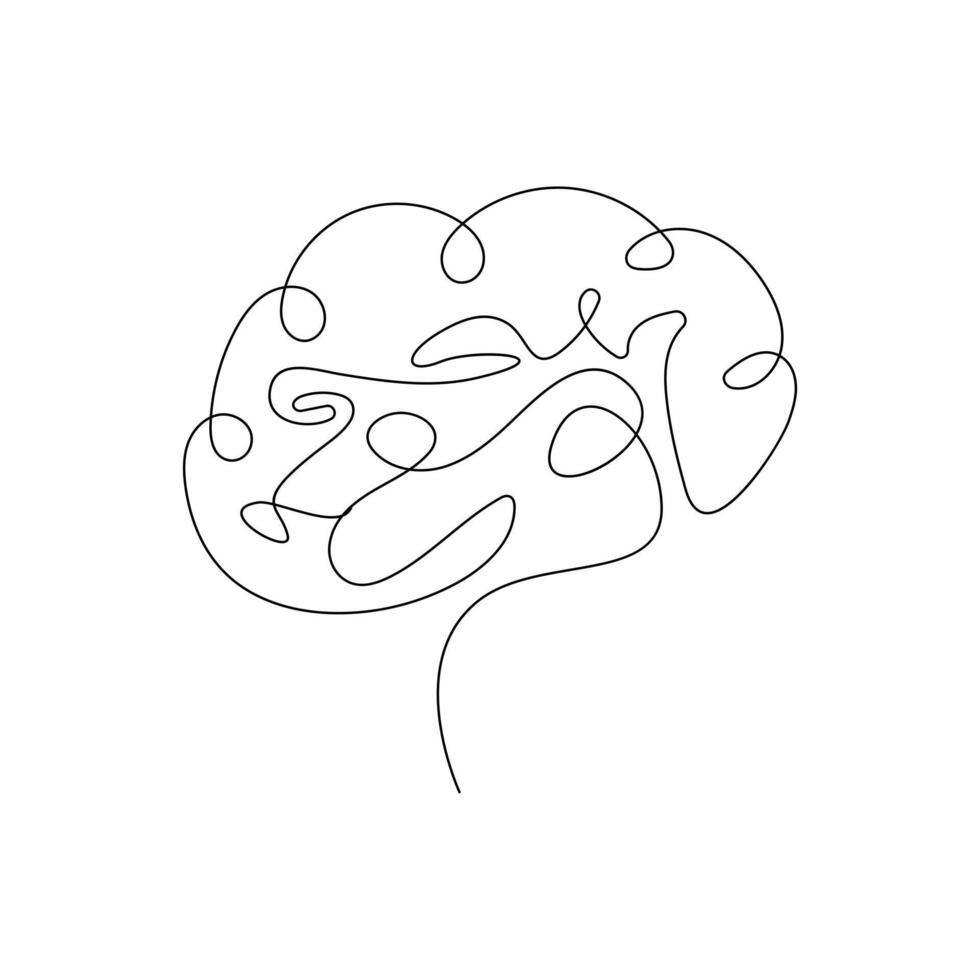 Human brain in one continuous line drawing art illustration concept of psychology and intelligence. Editable stroke illustration human organ vector