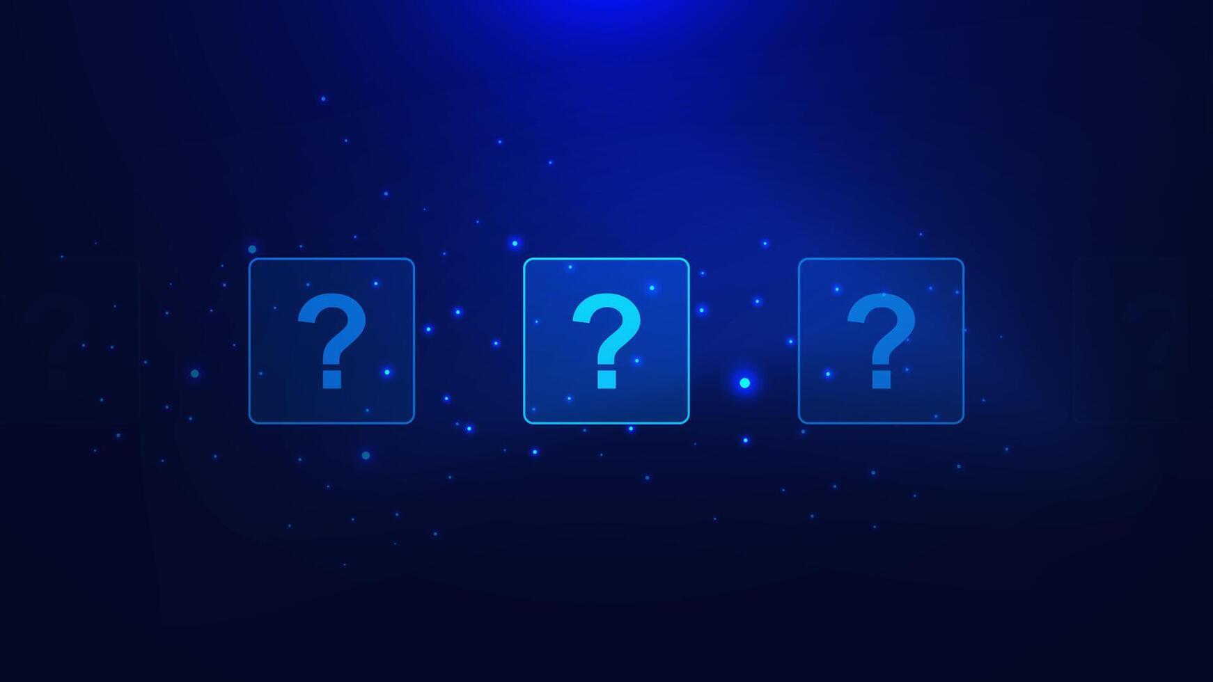 Question mark with glowing particles. Test, survey, decision, knowledge, problem and solution concept on dark blue vector