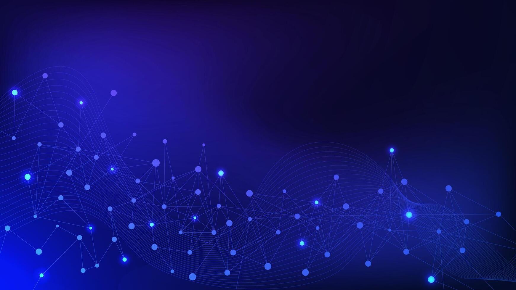 Abstract geometric with global network connection and big data visualization. Connecting dots and lines for internet technology concept on dark blue vector