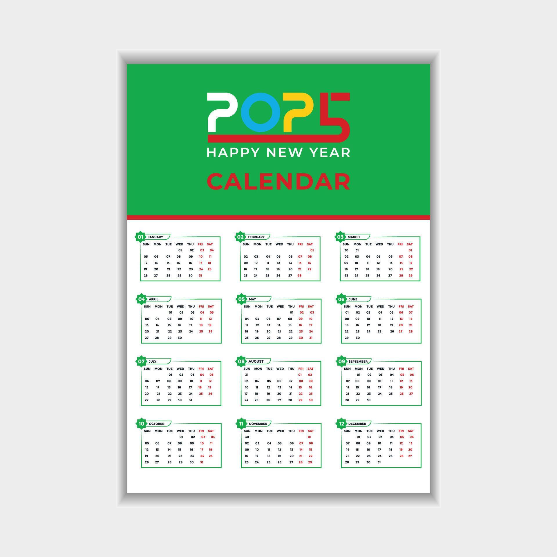 2025 One Page Calendar Design Template 53175797 Vector Art at Vecteezy