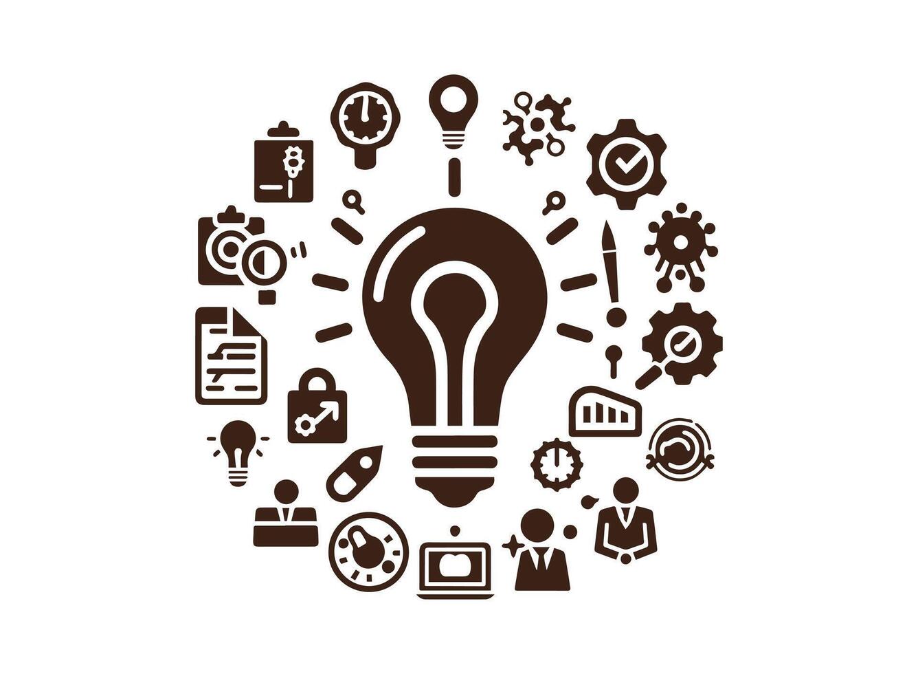 A light bulb surrounded by icons and symbols vector