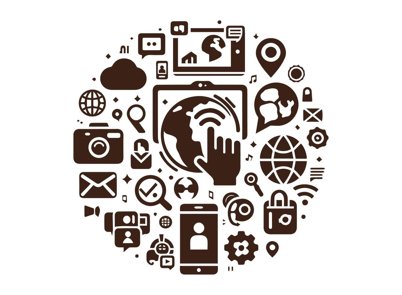 The circle is surrounded by icons of various devices vector