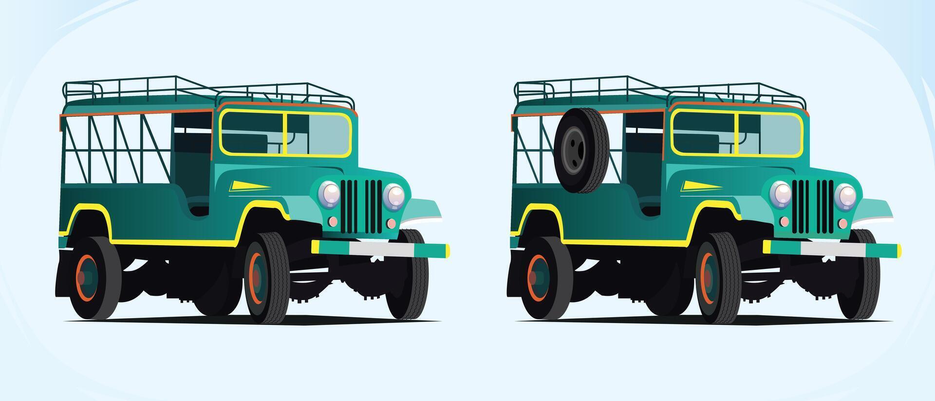 adventure trip on the mountain. two different Green Chander Gari in Bangladesh vector