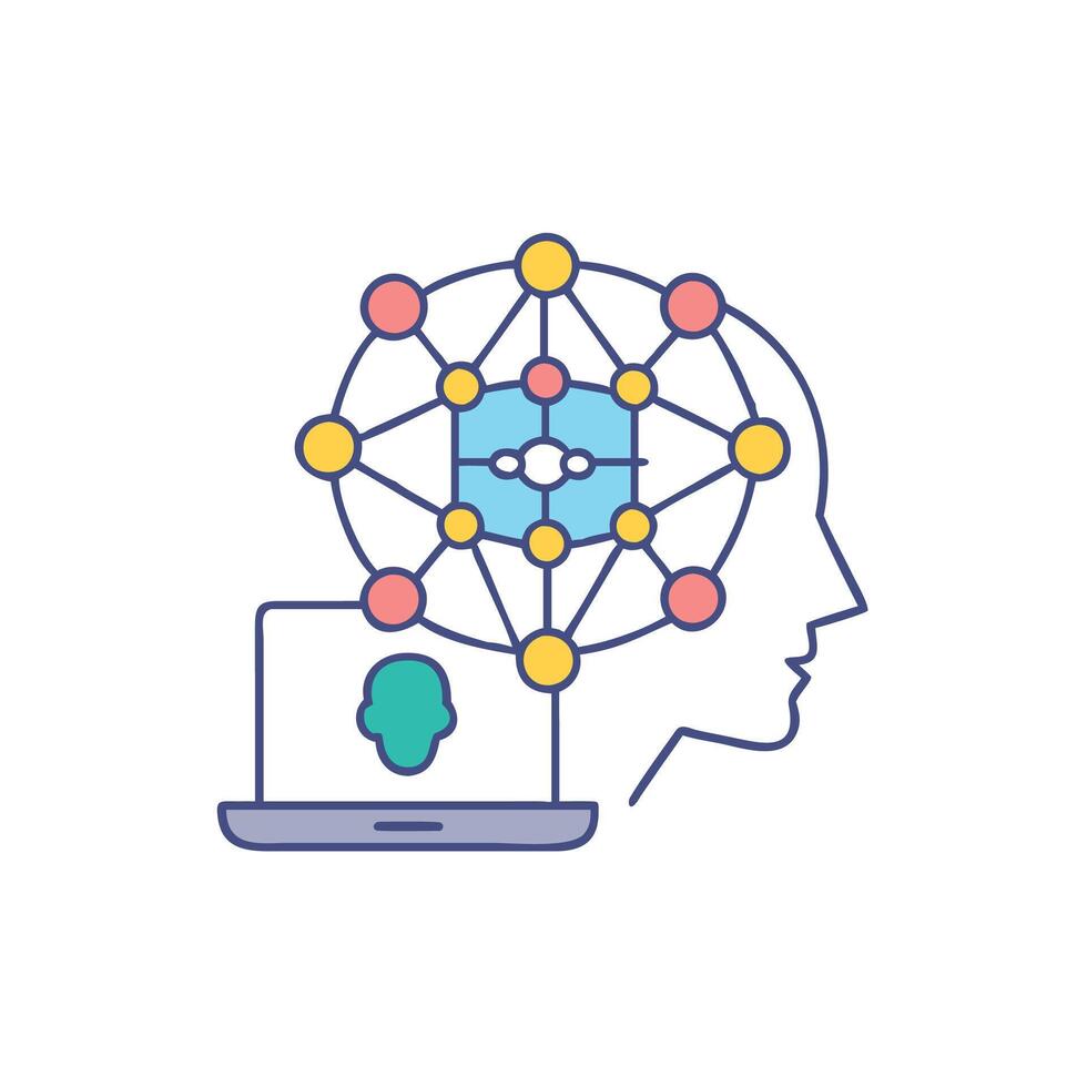 a person with a laptop and a brain connected to it vector