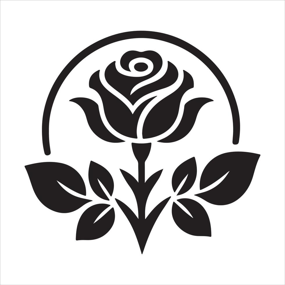 An illustration of a flower with the word rose in black and white vector