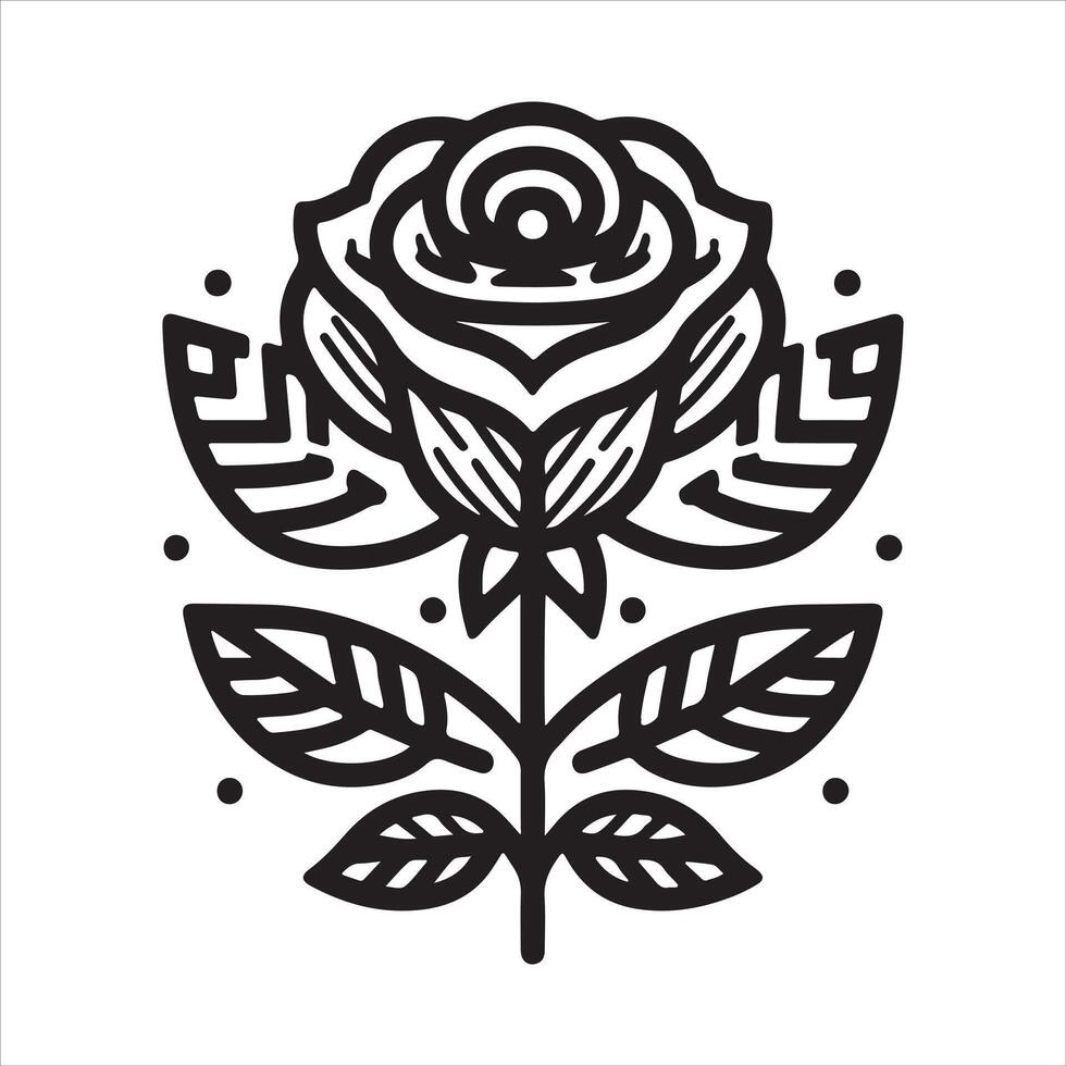 A set of ornamental roses with foliage. Silhoutte flower. vector