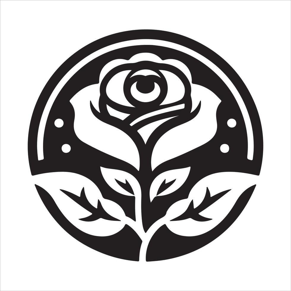 Cartoon silhouette graphic image of a rose flower logo type design vector