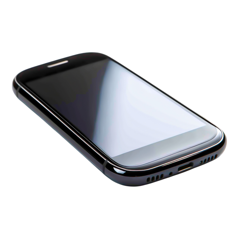 Modern Smartphone with Sleek Design and Reflective Screen Surface png