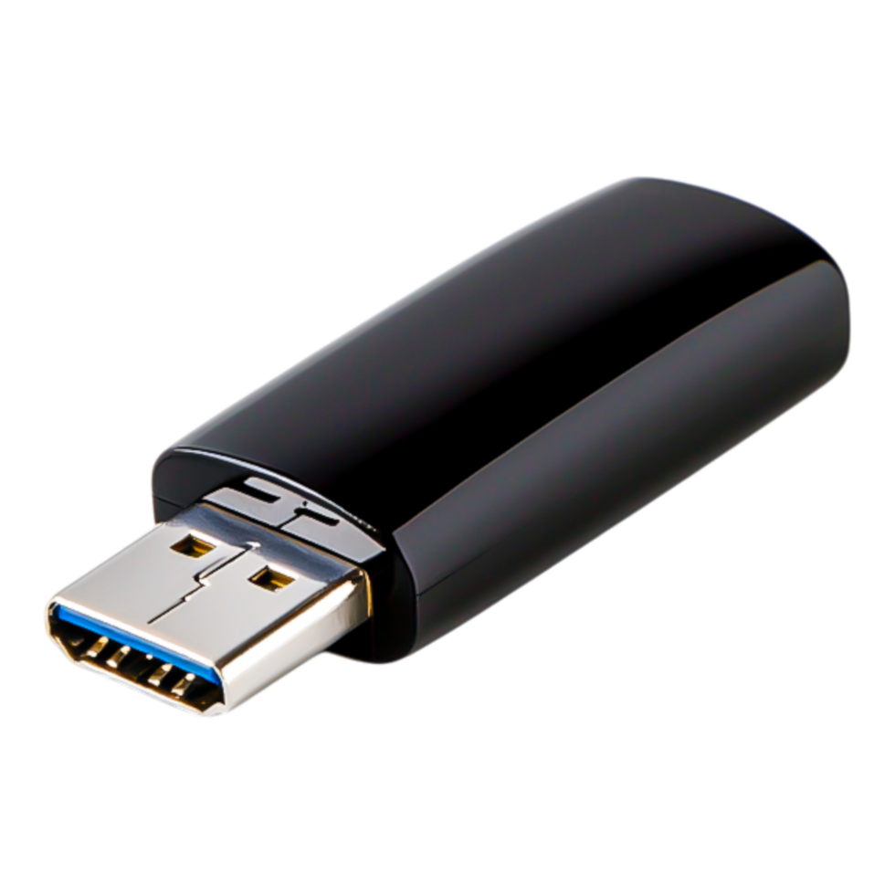Black USB Flash Drive with Metal Connector and Glossy Finish png
