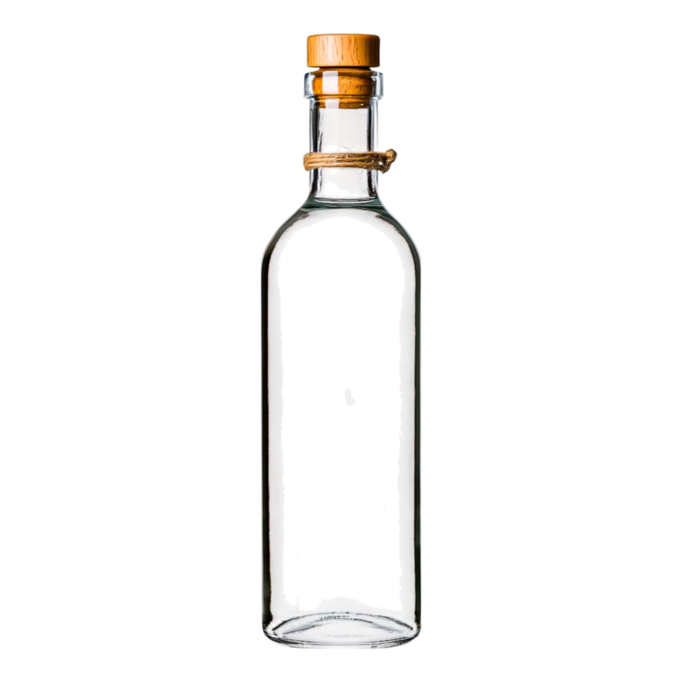 Empty Glass Bottle with Wooden Cap and Twine Detail png