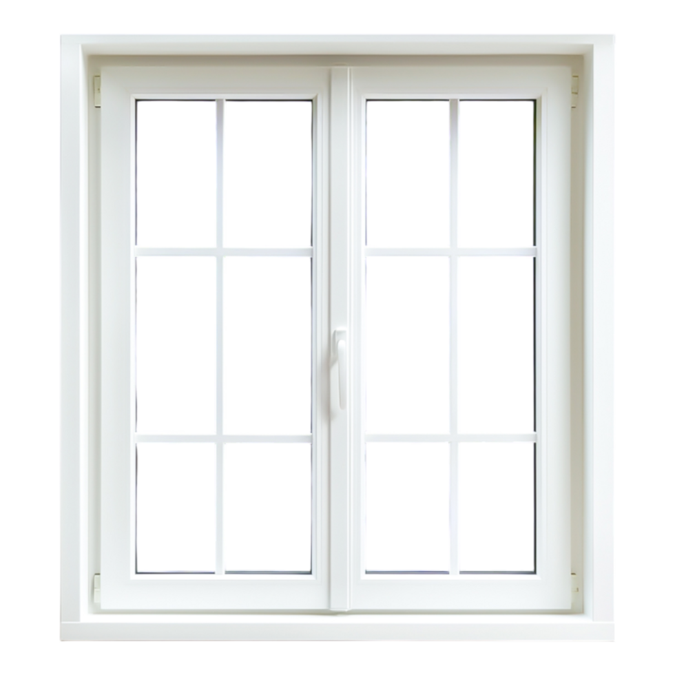 White Frame Window with Six Small Panes on Each Side Opened Wide png