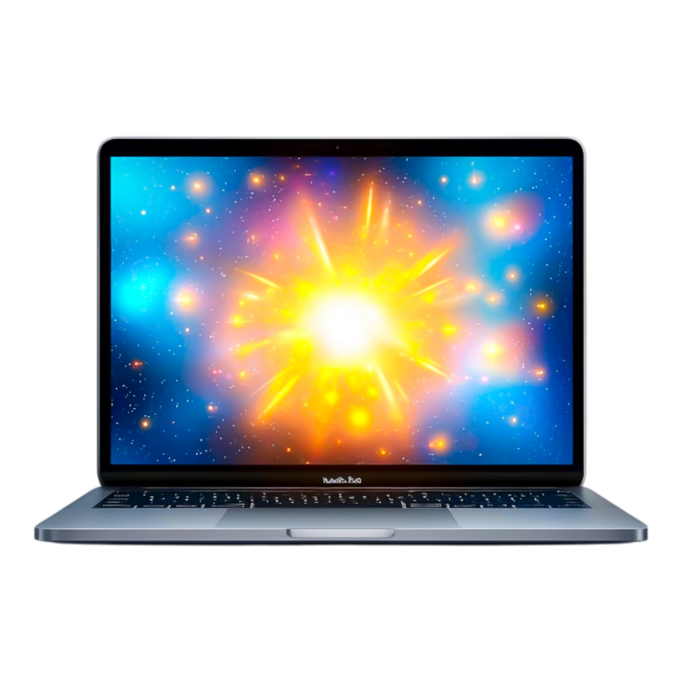 Bright Cosmic Explosion on Laptop Screen Displaying Vibrant Colors png