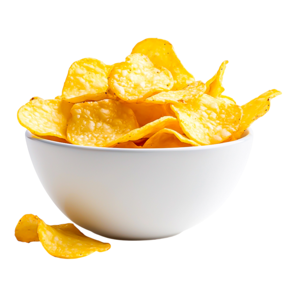 Crispy Yellow Chips in a White Bowl png