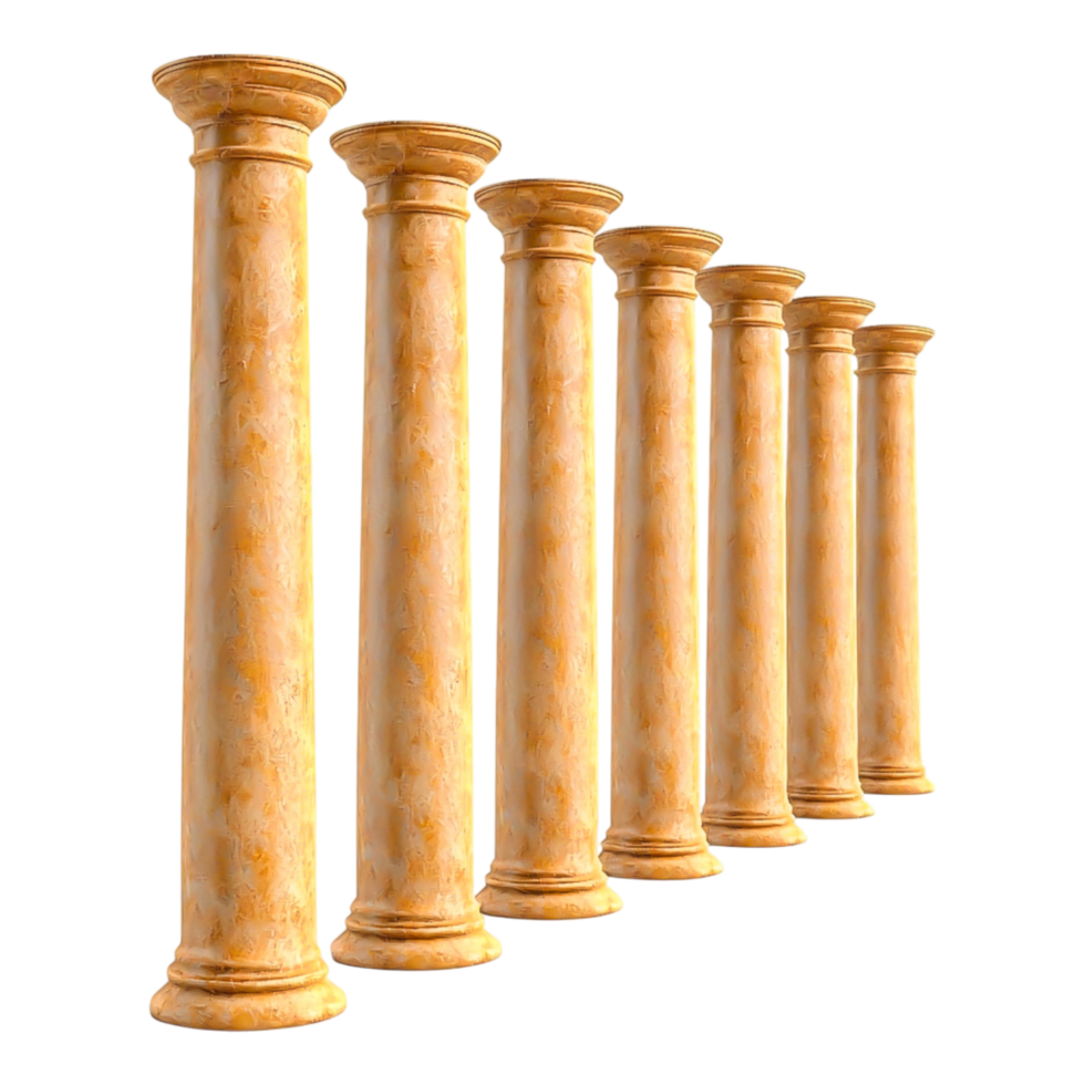 Elegant Set of Tall Decorative Columns with Ornate Gold Finish png