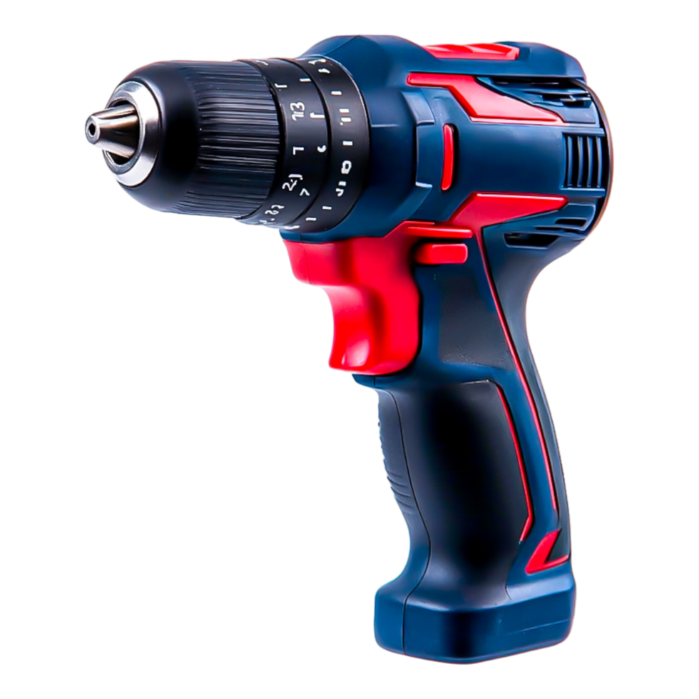 Electric drill with bold red and black design png