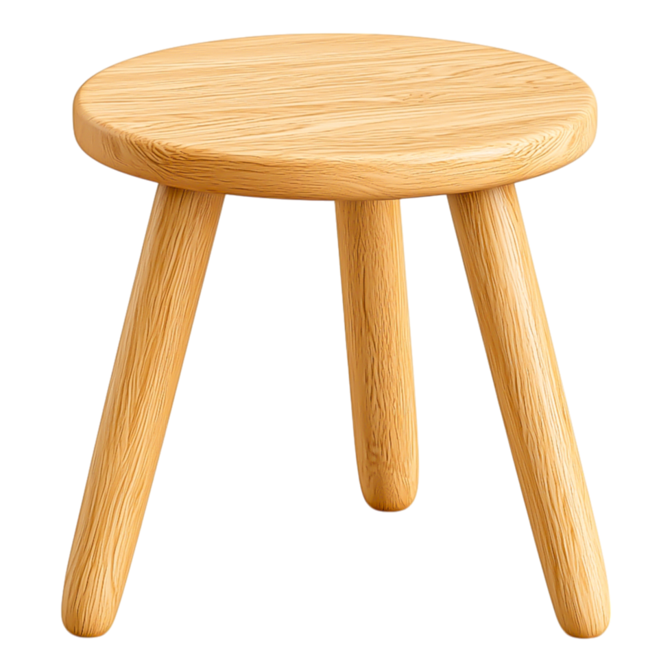 Simple Wooden Stool with Three Legs in Natural Oak Finish png