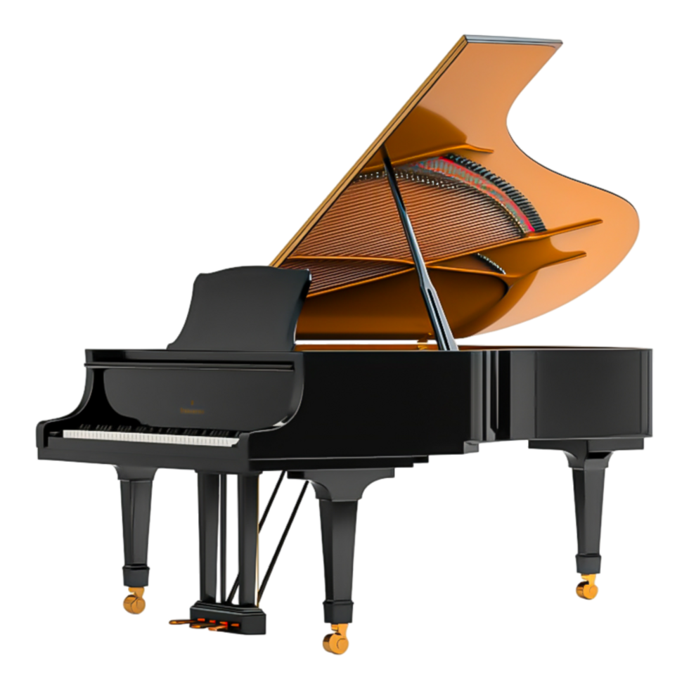 Elegant Grand Piano with Open Lid Showing Delicate Strings png