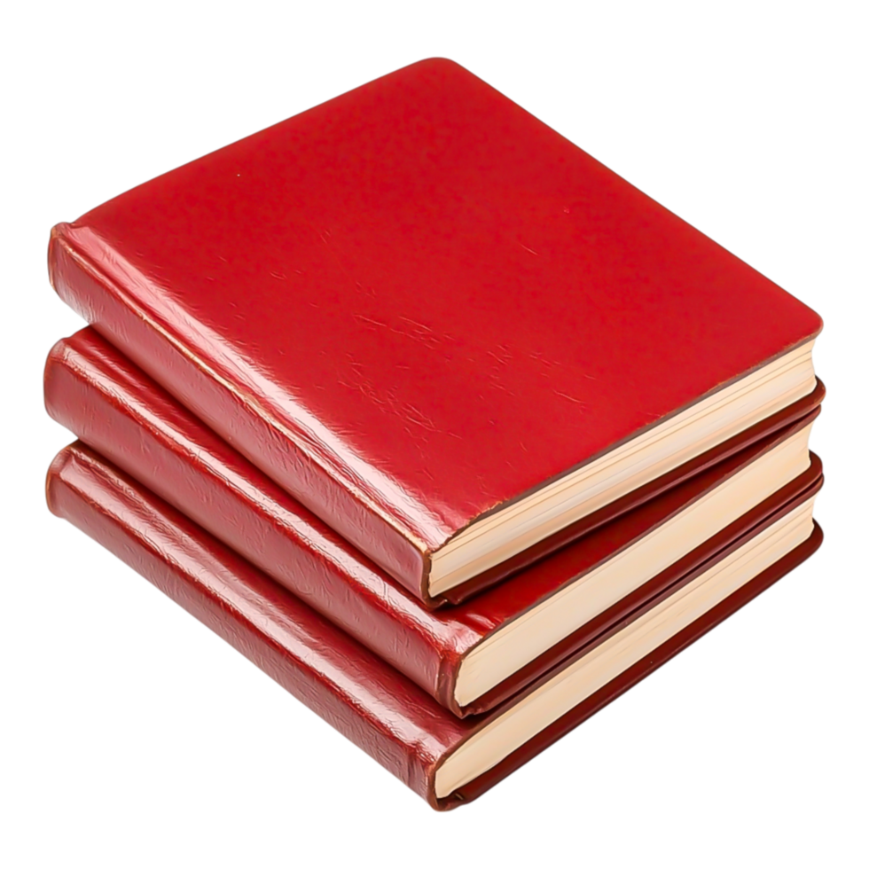 Stack of Three Red Leather-Bound Books png