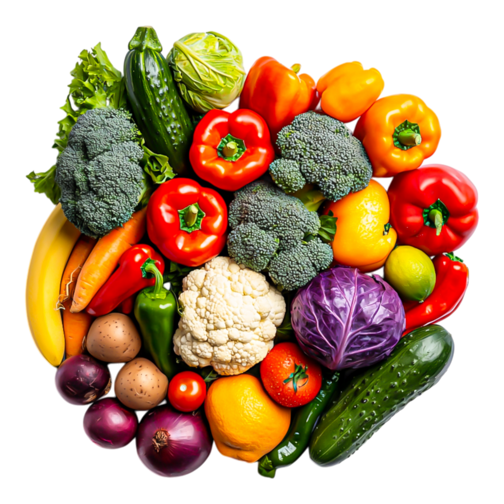 Fresh and Colorful Assortment of Vegetables and Fruits png