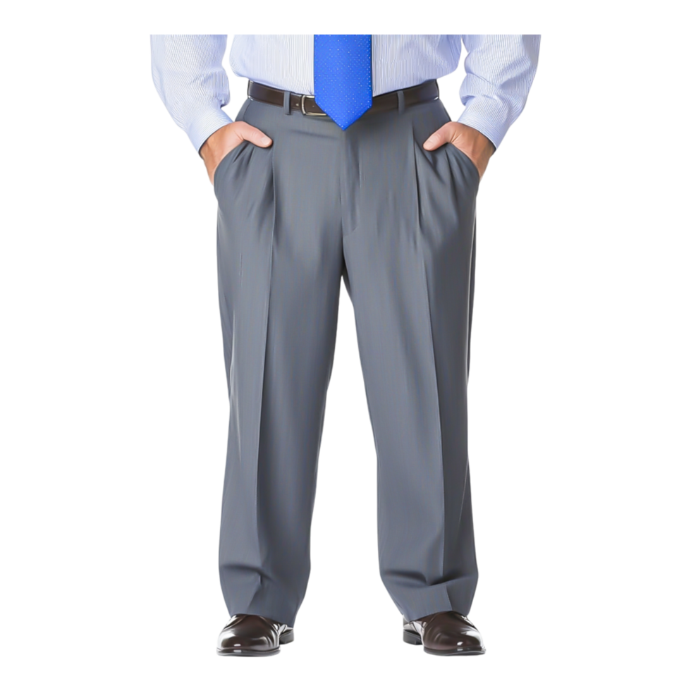 Business Attire with Gray Pants and Blue Tie for Professional Setting png