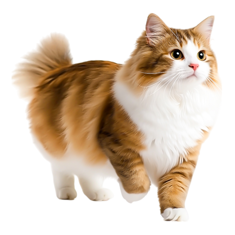 Elegant Long-Haired Cat with Fluffy Tail in Playful Stance png