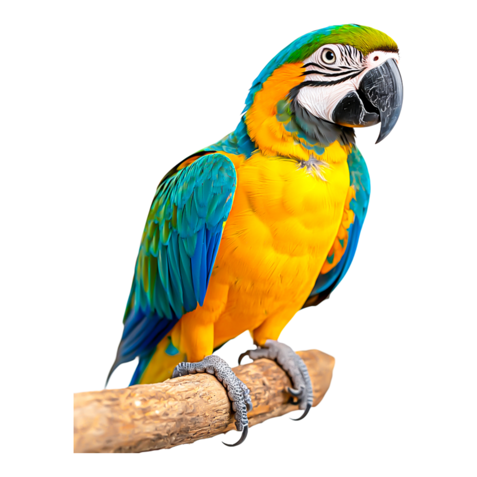 Colorful Macaw Standing on a Branch with Vibrant Feathers png