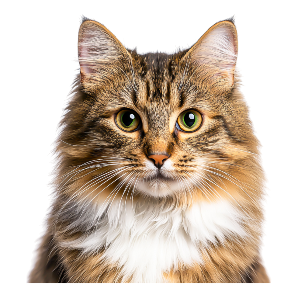 Beautiful Fluffy Cat with Striking Green Eyes and Warm Fur png