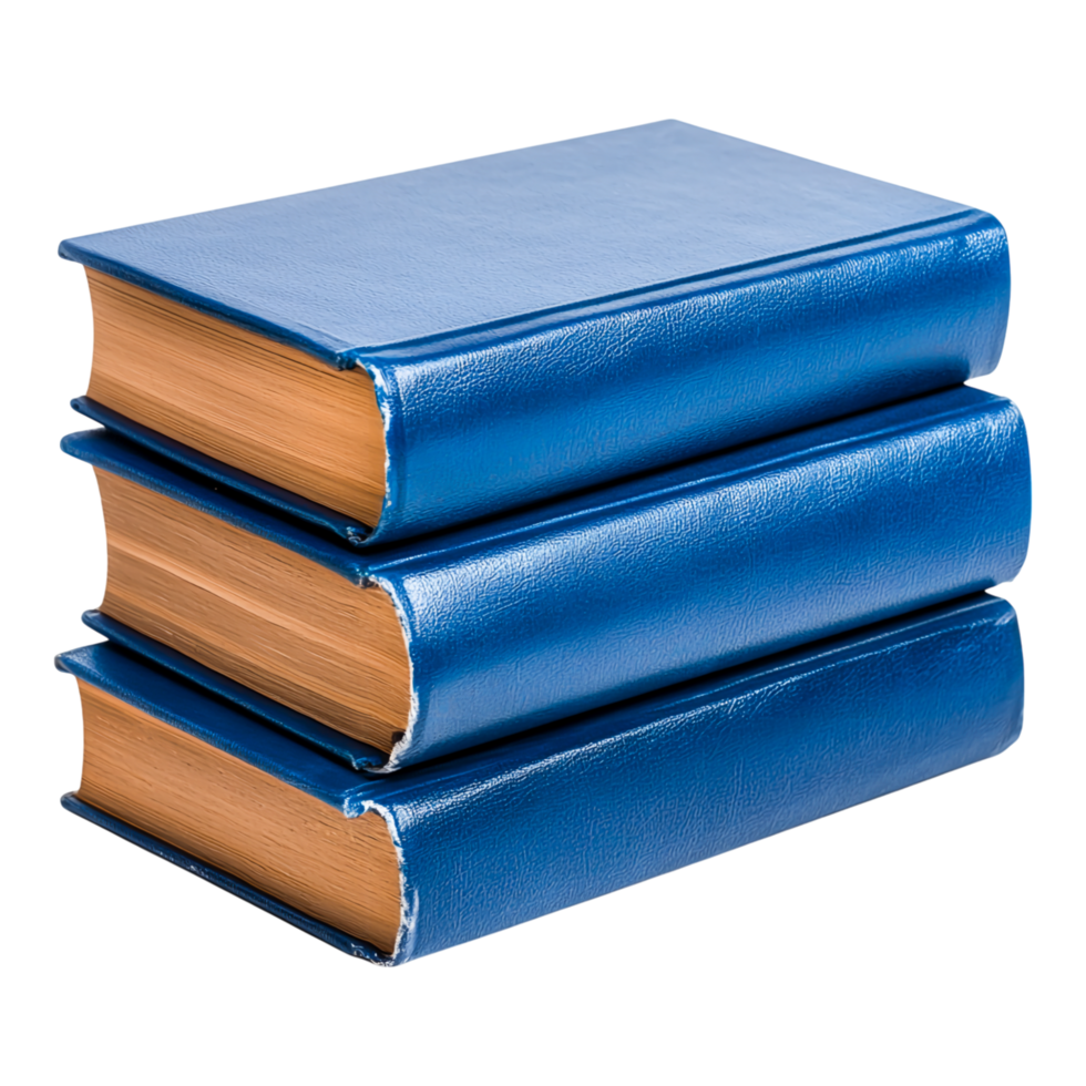 Stack of Three Blue Hardback Books with Golden Edges and Spines png