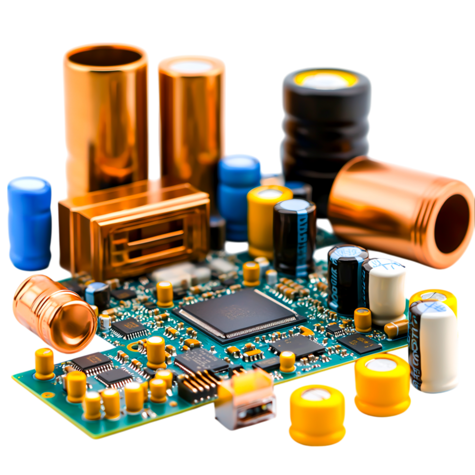 Colorful Circuit Board with Electronic Components and Microchip Details png