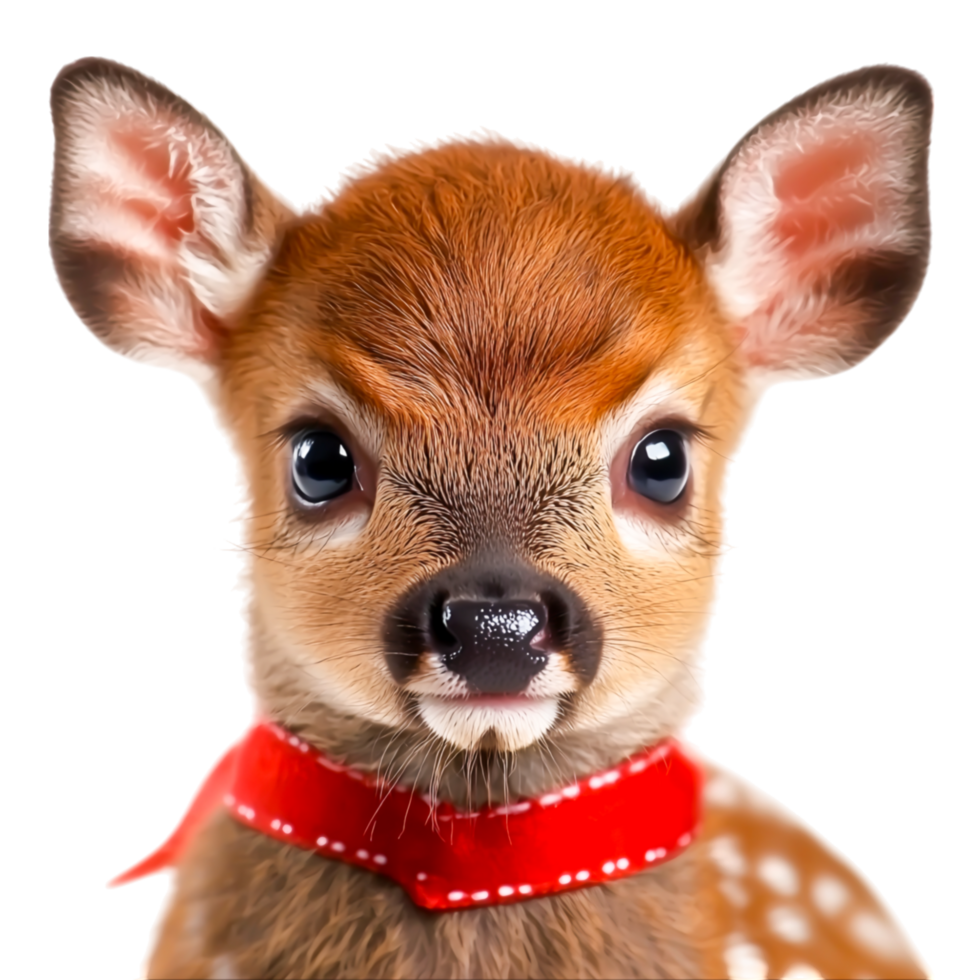 Adorable Fawn with Bright Eyes and Red Collar Against png