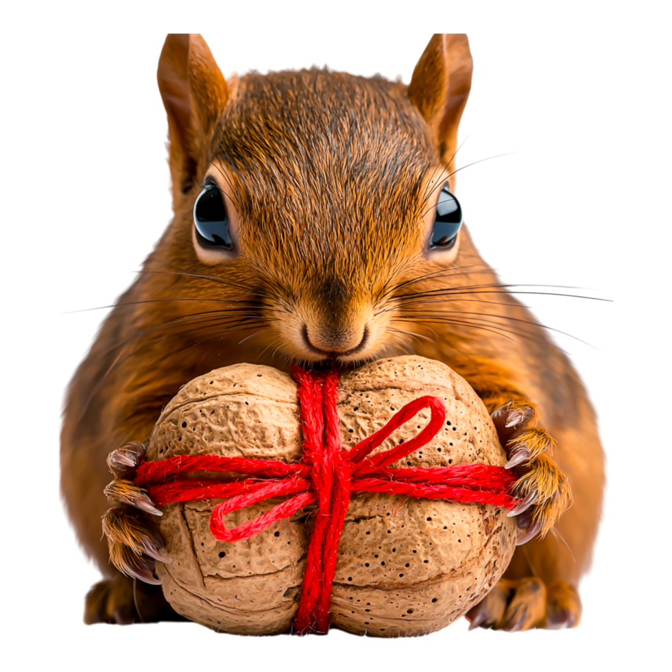 Cute Squirrel Holding Nut with Red String png