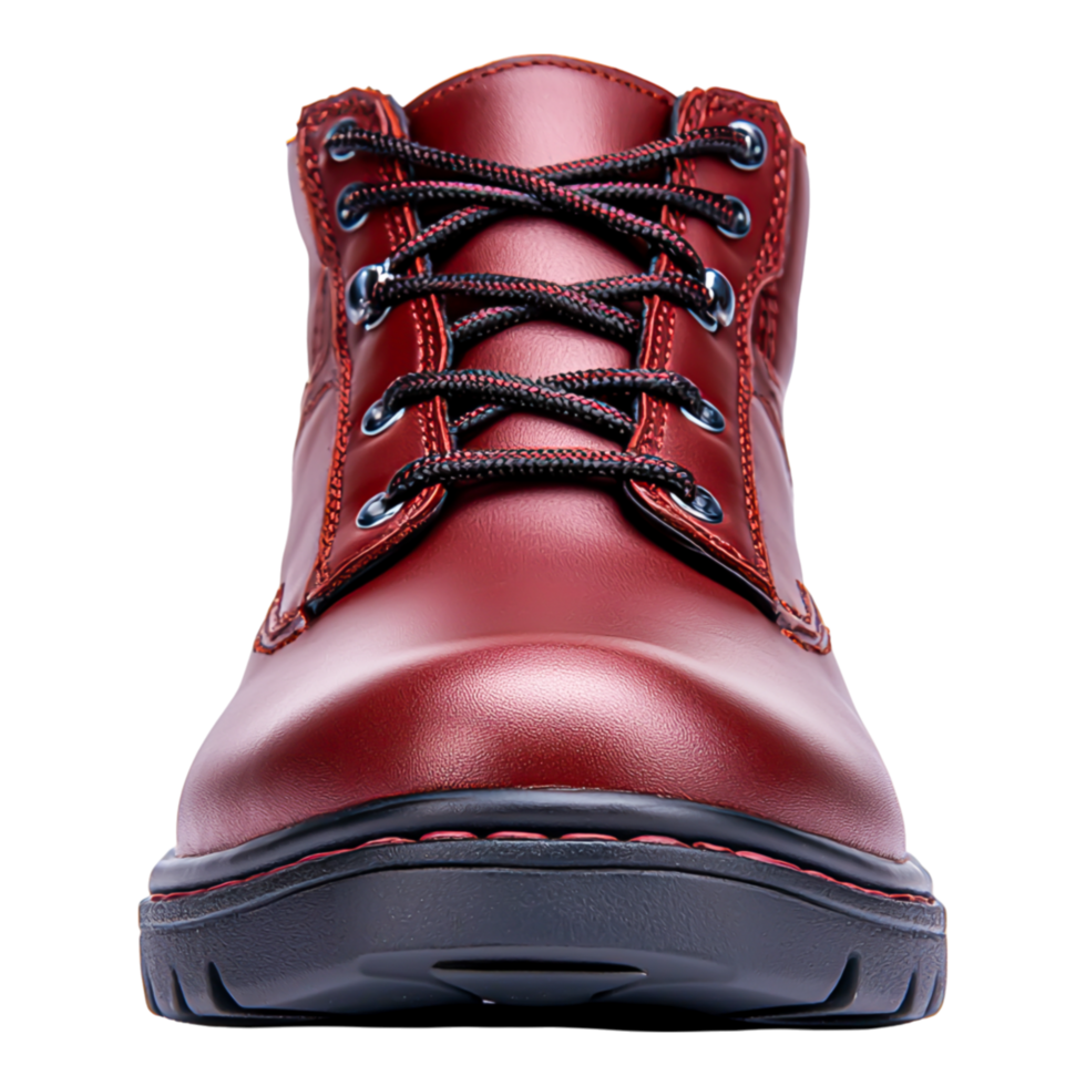 Stylish Red Boot with Laces and Durable Rubber Sole png