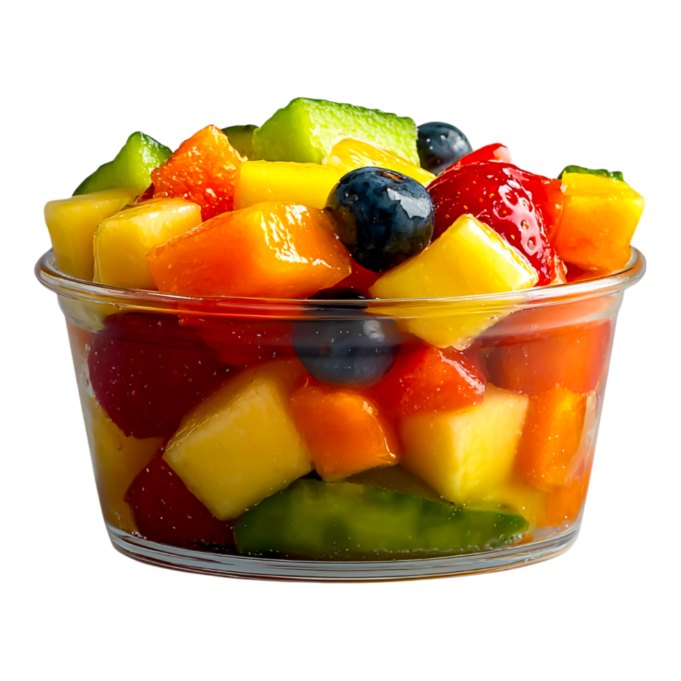 Colorful Fruit Salad with Assorted Fresh Fruits in Clear Bowl png