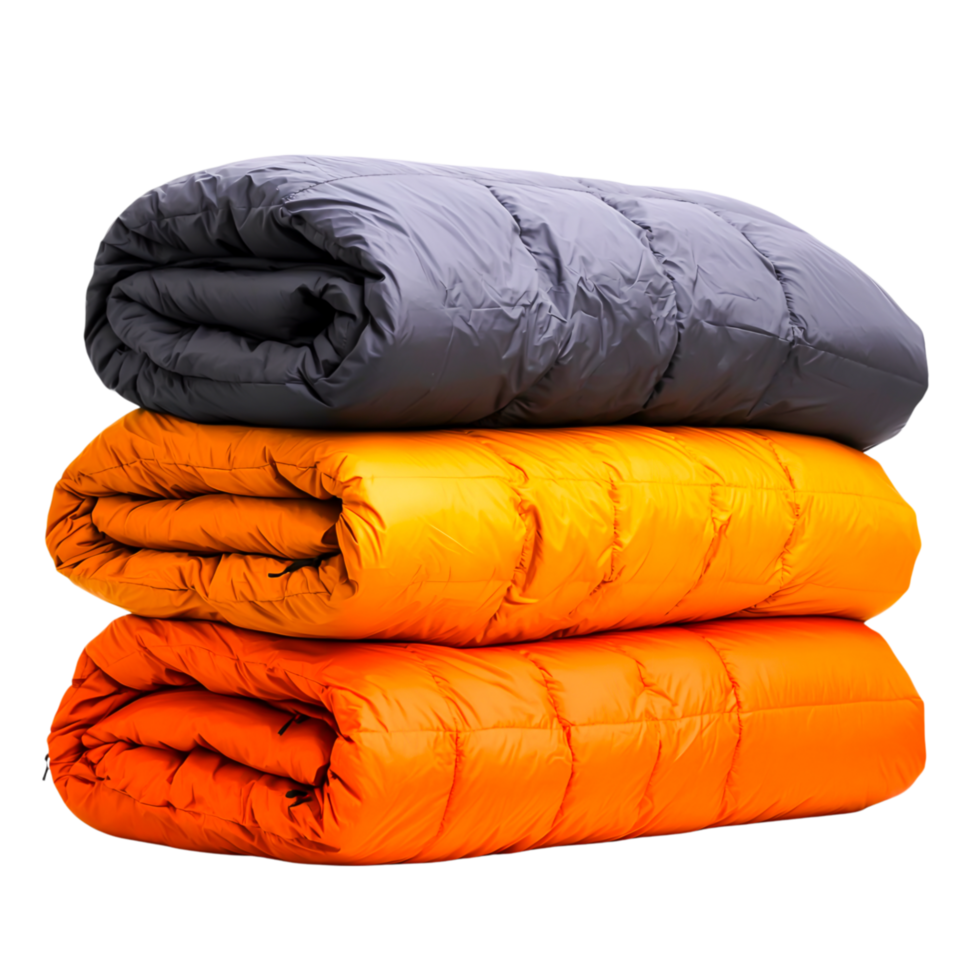 Colorful Roll of Soft Quilted Sleeping Bags for Outdoor Adventures png