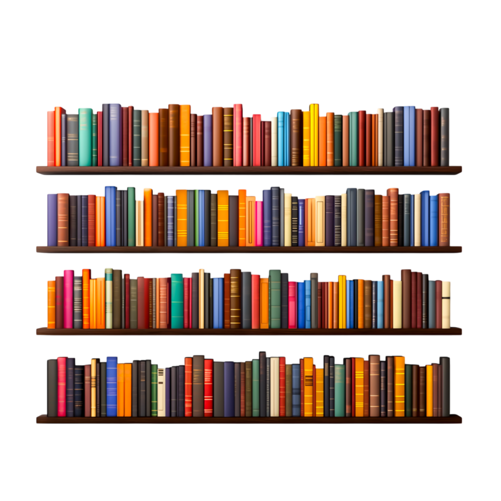 Colorful Books on Shelves in a Library Setting with Warm Lighting png