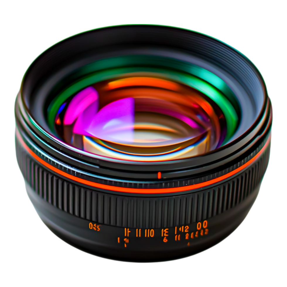 High-Quality Camera Lens with Colorful Light Reflection Effects png