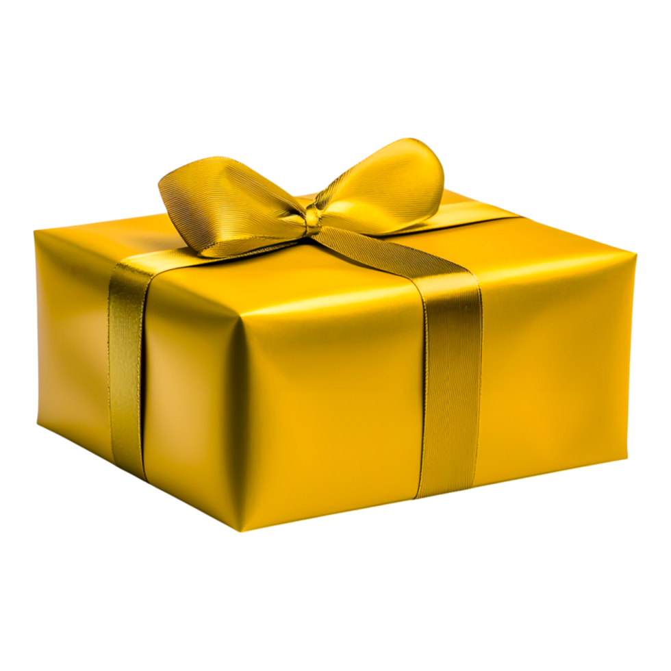 Bright Golden Gift Box with Ribbon for Celebrations and Events png