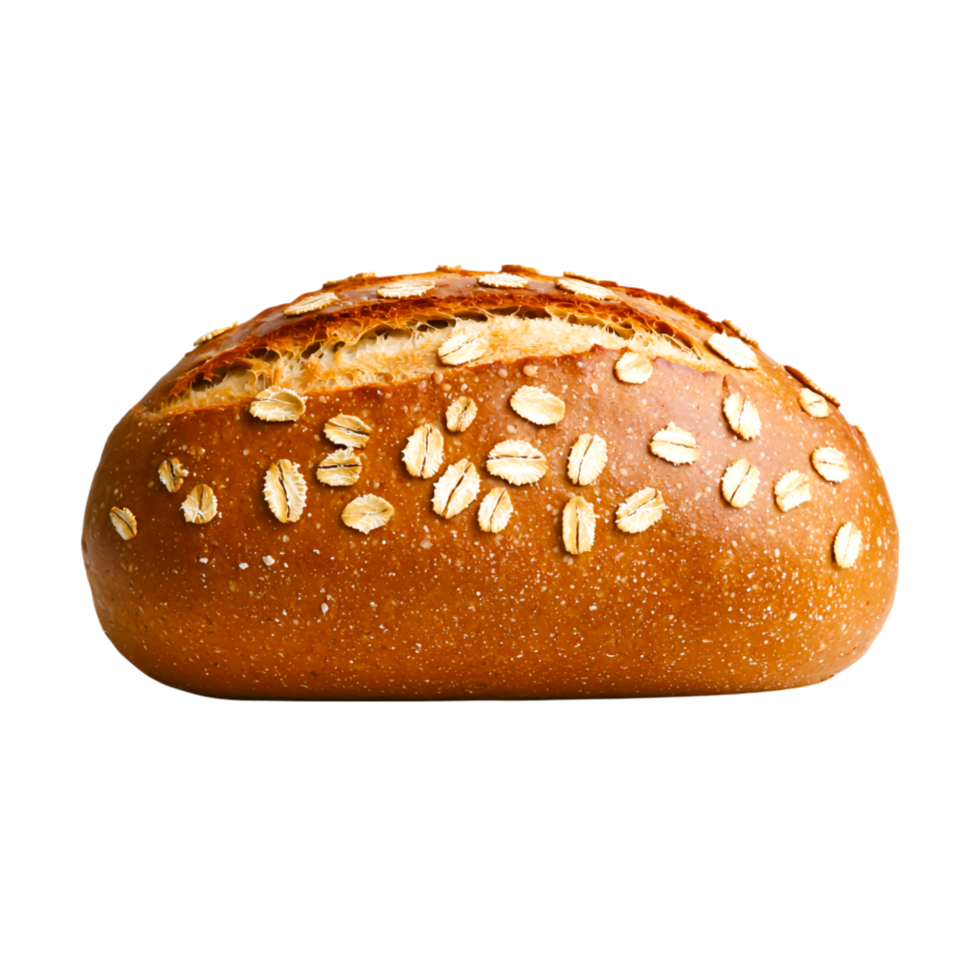 Freshly Baked Whole Grain Bread Loaf with Oats on Top png