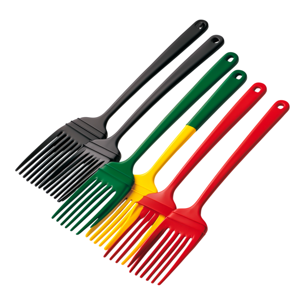 Colorful Plastic Rakes in Black, Green, Yellow, and Red Designs png